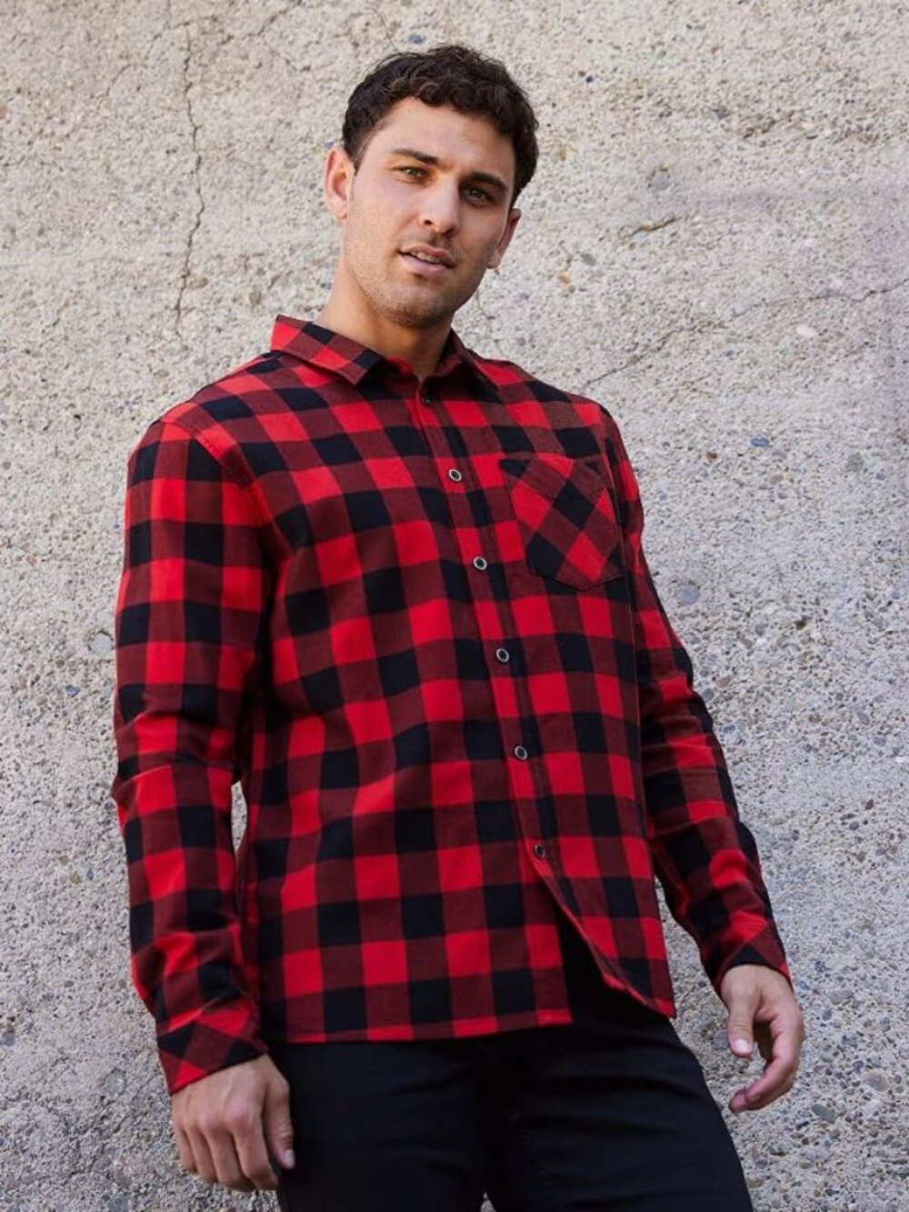 INTO THE AM Men's Long Sleeve Flannel Shirts - Casual Button Down Regular Fit XL